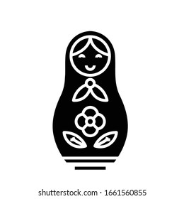 Icono negro de muñeca rusa, ilustración conceptual, símbolo plano vector, signo de glifo.