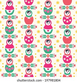 Russian doll Matryoshka folk seamless pattern 