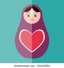  Russian doll matryoshka with heart on teal background. Vector