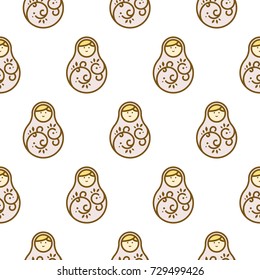 Russian doll matryoshka light seamless vector pattern. Traditional symbol background.