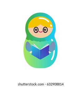 Russian doll or matryoshka made in modern style. Granny reading a book with glasses. Vector illustration.