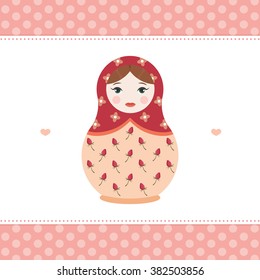 Russian doll matryoshka print on postcard invitation - flat vector illustration
