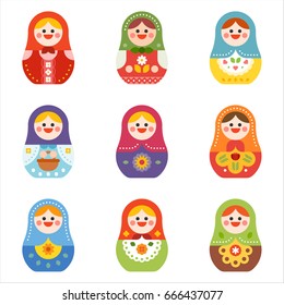 Russian Doll Matryoshka Vector Illustration Flat Design