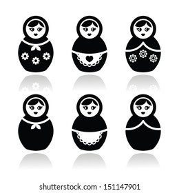 Russian Doll, Retro Babushka Vector Icons Set