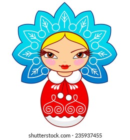 Russian doll souvenir.The snow maiden doll in red.