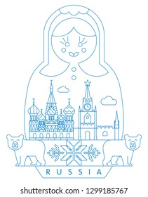 Russian Dolls, Babushkas, Matryoshkas, Russia vector illustration and typography design 