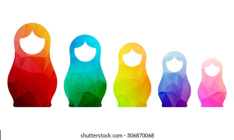 Russian dolls icons set logo silhouette mosaic faceted vector illustration.