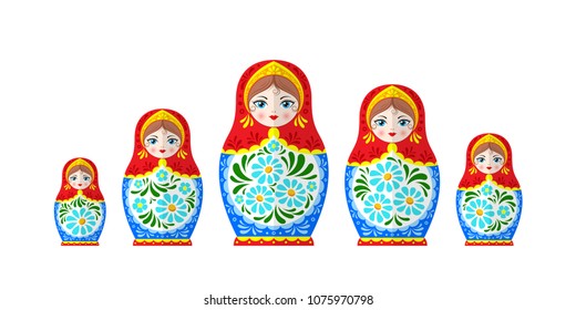 Russian Dolls Matrioshka, Five nested dolls, Babushka doll, Russian Souvenir