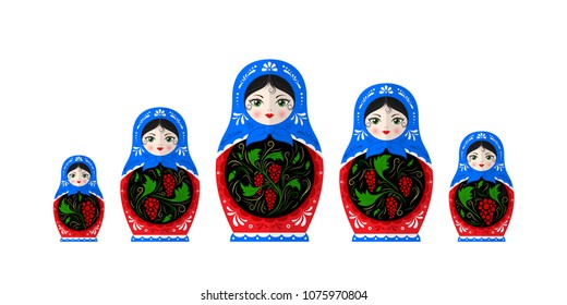 Russian Dolls Matrioshka, Five nested dolls, Babushka doll, Russian Souvenir
