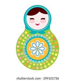 Russian dolls matryoshka on white background, green and blue colors. Vector