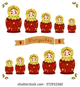Russian dolls matryoshka print. Folk vector illustration. Design elements. style for greeting card, t-shirts and bags print, scrap-booking