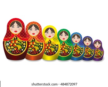 Russian dolls on white background