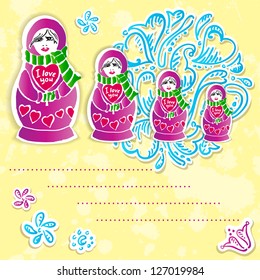 Russian dolls postcard with copy space