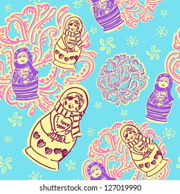 Russian dolls seamless pattern