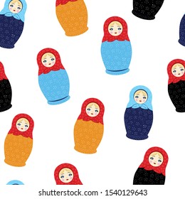 Russian dolls vector seamless pattern on white background . Concept for print, wallpapers, textile , web design