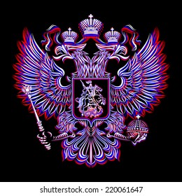 Russian emblem in the tricolor on black background