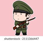 Russian Empire World War One Infantry Stand With Bolt Action Rifle Weapon Cartoon Illustration 