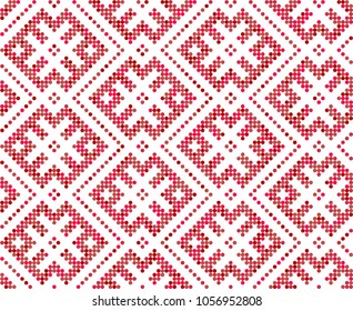 Russian ethnic ornament.Seamless pattern is filled four-color palette of raspberry in random order.