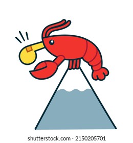 "Когда рак на горе свистнет" Russian expression meaning "When crawfish whistles on mountain top". Vector clip art illustration.