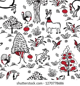 Russian fairy folklore. Seamless pattern in the old Slavian style.