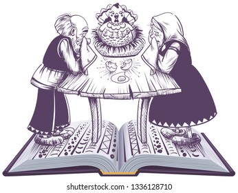 Russian fairy tale hen ryaba open book illustration. Vector isolated