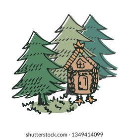 Russian fairy tale illustration, a hut on chicken legs