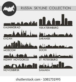 Russian Famous Skyline Silhouette Icon Flat Vector Design Collection Set