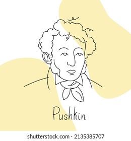 Russian famous writer - Alexander Pushkin. Stylized Vector funny portrait of Alexander Pushkin. Minimalistic vector portrait with spots. Russian writer, vector line portrait.