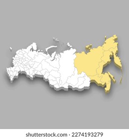 Russian Far East region location within Russia 3d isometric map