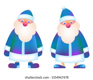 Russian Father Frost - Ded Moroz 2020. Vector cartoon illustration. Christmas, New Year Father Frost in blue coat. Santa Claus Christmas set. Character, mascot design. Element for New Year design