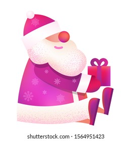 Russian Father Frost - "Ded Moroz". Vector cartoon illustration. Christmas, New Year Father Frost in red coat. Santa Claus Christmas sitiing and giving gift box. Character, mascot design.