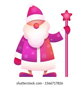 Russian Father Frost - "Ded Moroz". Vector cartoon illustration. Christmas, New Year Father Frost in red coat. Santa Claus Christmas holding stick. Character, mascot design.