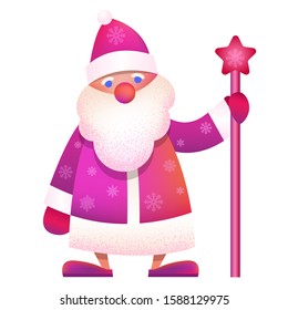 Russian Father Frost - "Ded Moroz". Vector cartoon illustration. Christmas, New Year Father Frost in red coat. Santa Claus Christmas holding stick. Character, mascot design.