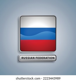 Russian Federatin flag square button vector illustration