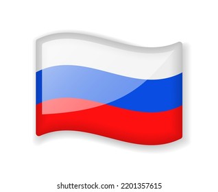 Russian Federation Flag - Wavy Flag Bright Glossy Icon Isolated On White Background