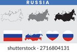 Russian Federation Map and Flag Vector Set with Federal Subjects Outline.