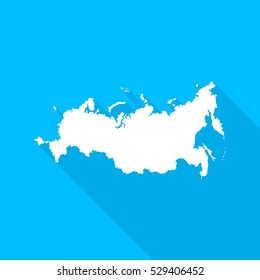 Russian Federation Map With Long Shadow On Blue Background. Russian Federation Map Icon.