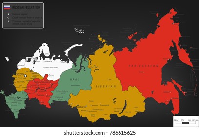 Russian Federation map with selectable territories. Vector Illustration