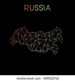 Russian Federation network map. Abstract polygonal Russian Federation network map design. Map of Russian Federation network connections. Vector illustration.