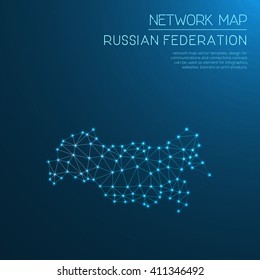 Russian Federation network map. Abstract polygonal map design. Internet connections vector illustration.