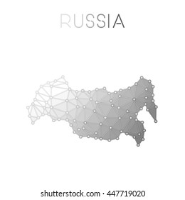 Russian Federation polygonal vector map. Molecular structure country map design. Network connections polygonal Russian Federation map in geometric style for your infographics.