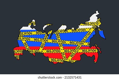 russian federation territory map isolation yellow tape geopolitics sanctions vector illustration