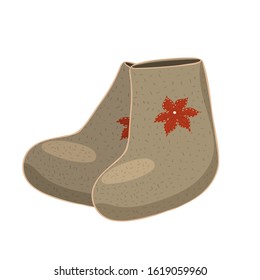 Russian felt boots isolated on white background. Vector graphics.