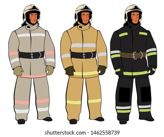 Russian firefighter. A full-length figure. Form options. Vector full color graphics