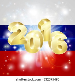 A Russian flag with 2016 coming out of it with fireworks. Concept for New Year or anything exciting happening in Russia in the year 2016.
