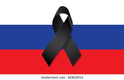 Russian flag with black ribbon vector