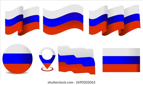 Colección de bandera rusa con Anuncios ondeantes, versiones rectangulares y circulares