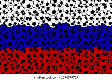Russian flag, consisting of football balls in white, blue and red colors