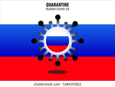 
Russian flag with coronavirus graphics. Coronavirus symbol with a flag background. The design concept of the Russian Coronavirus 2019-nCov epidemic.