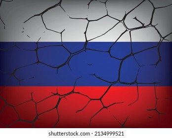Russian flag in cracks. Symbol of destruction.